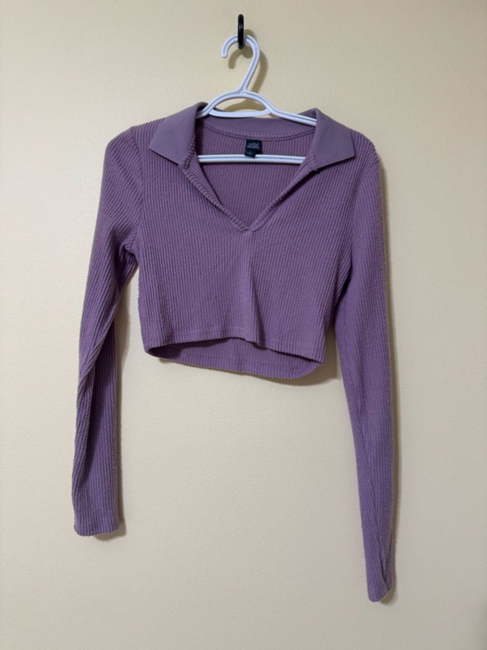 wild fable Ribbed Collared V-Neck Crop Top - Mauve